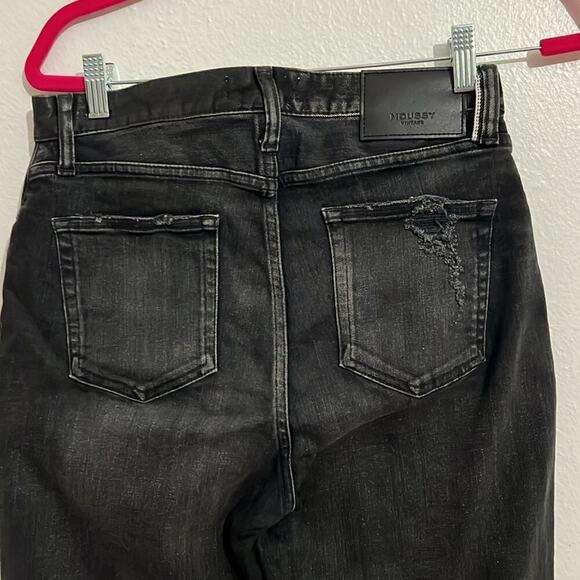 Authentic Moussy VTG Jeans 28 Black High Rise Straight Leg Raw Edge Distressed - Picture 6 of 9